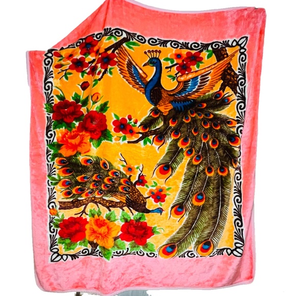 Vintage Korean Plush Peacock throw Blanket fluffy bedding extra large blanket
